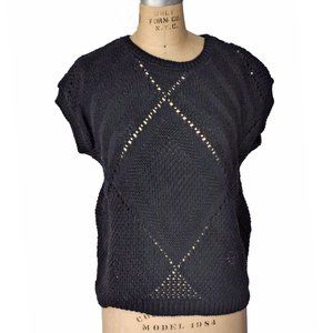 Vintage 90s Black Knit Short Sleeved Criss Cross